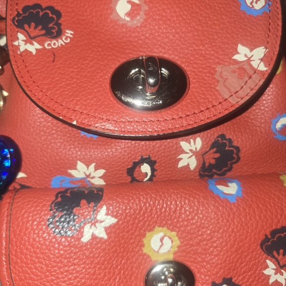 Coach Mini Turnlock Women's Rucksack- Red Multicolor backpack - Picture 2 of 5